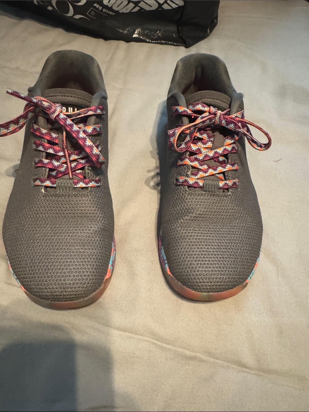 Women’s Gray Knit Nobull Sneakers with Multicolor Accent Laces